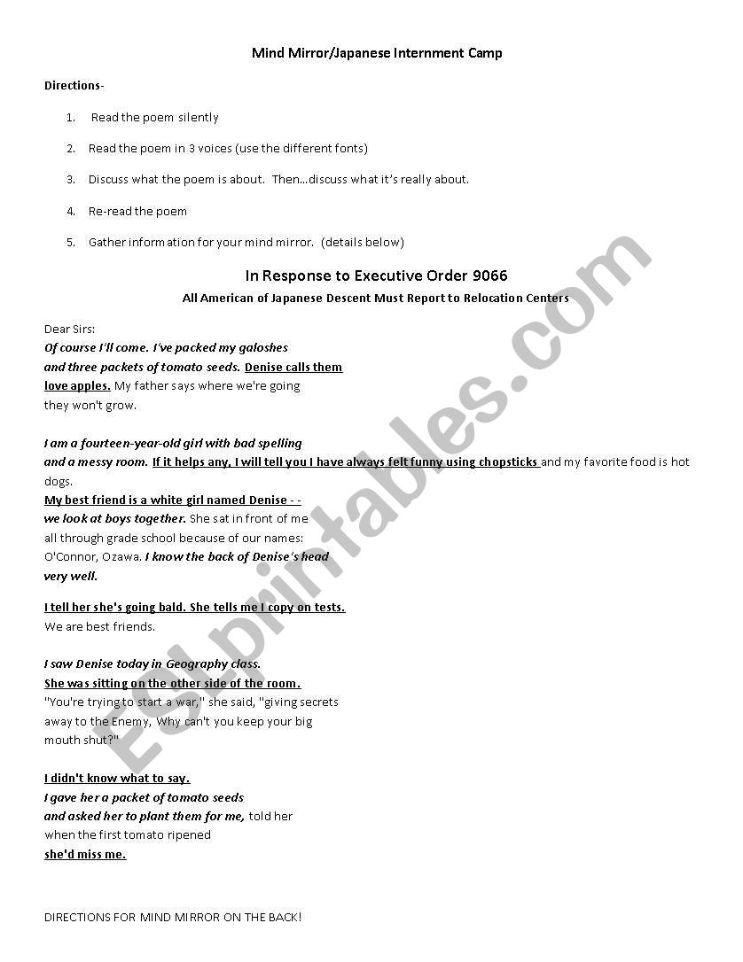 Japanese Internment Camps worksheet