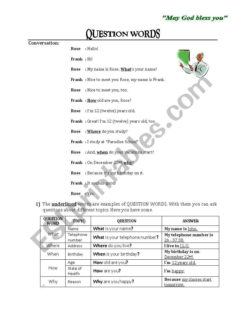 question words esl worksheet by eriseminario