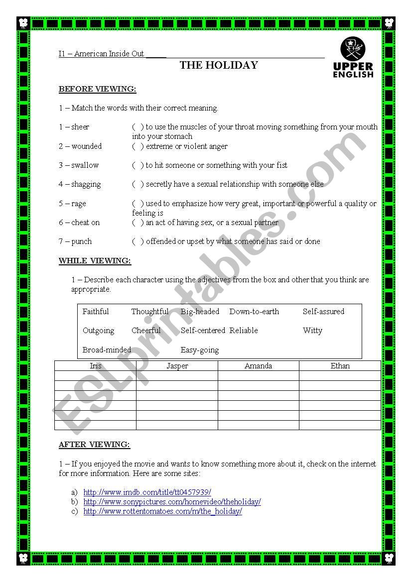the holiday worksheet