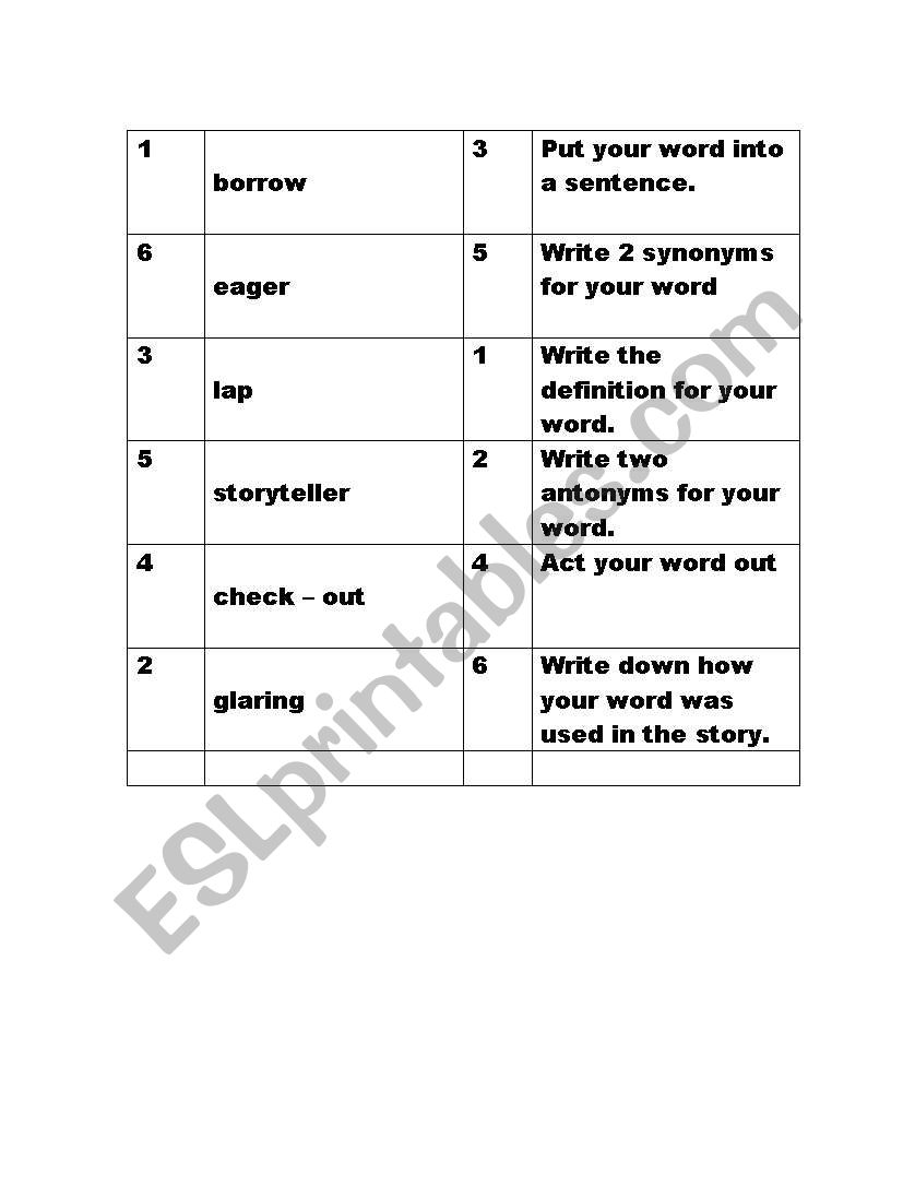 Vocabulary worksheet