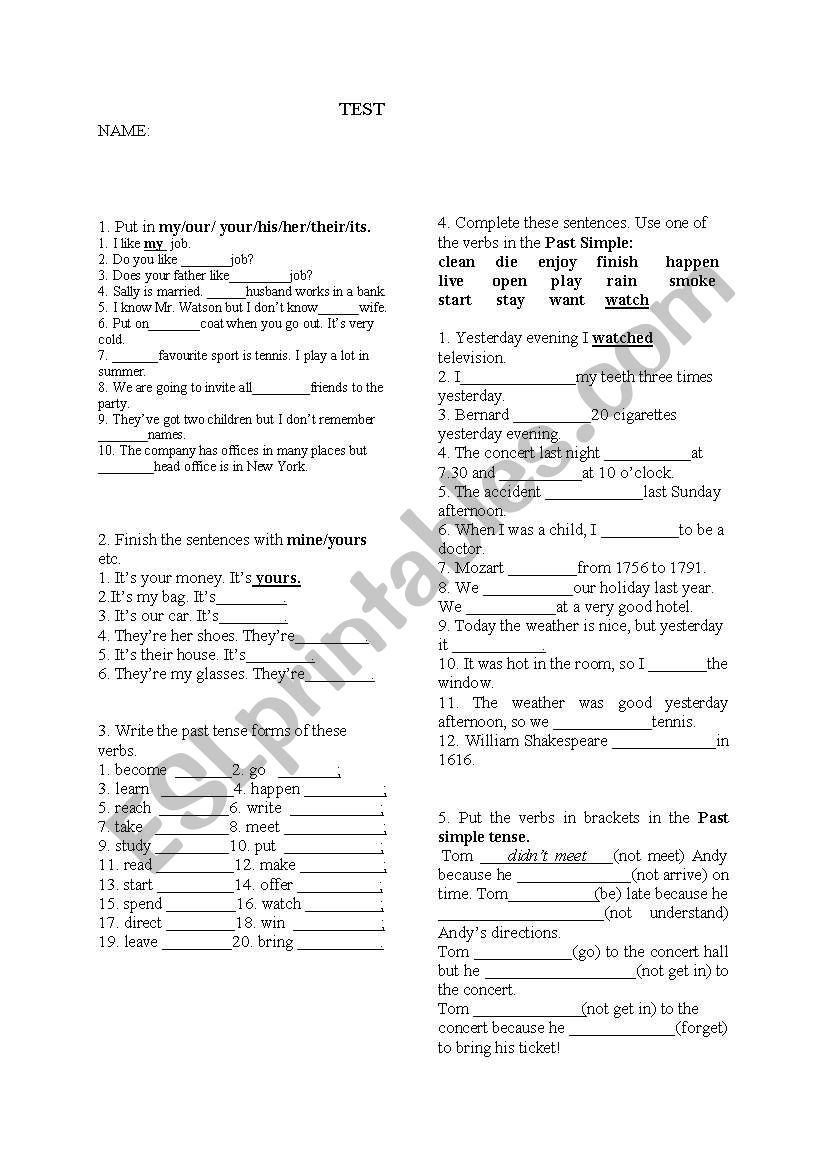 TEST worksheet