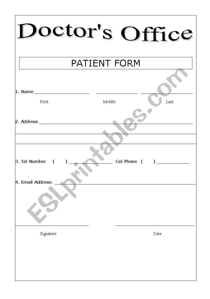 Patient Form worksheet