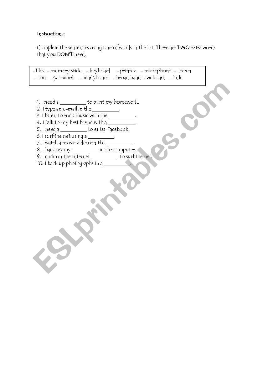 Technological devices worksheet