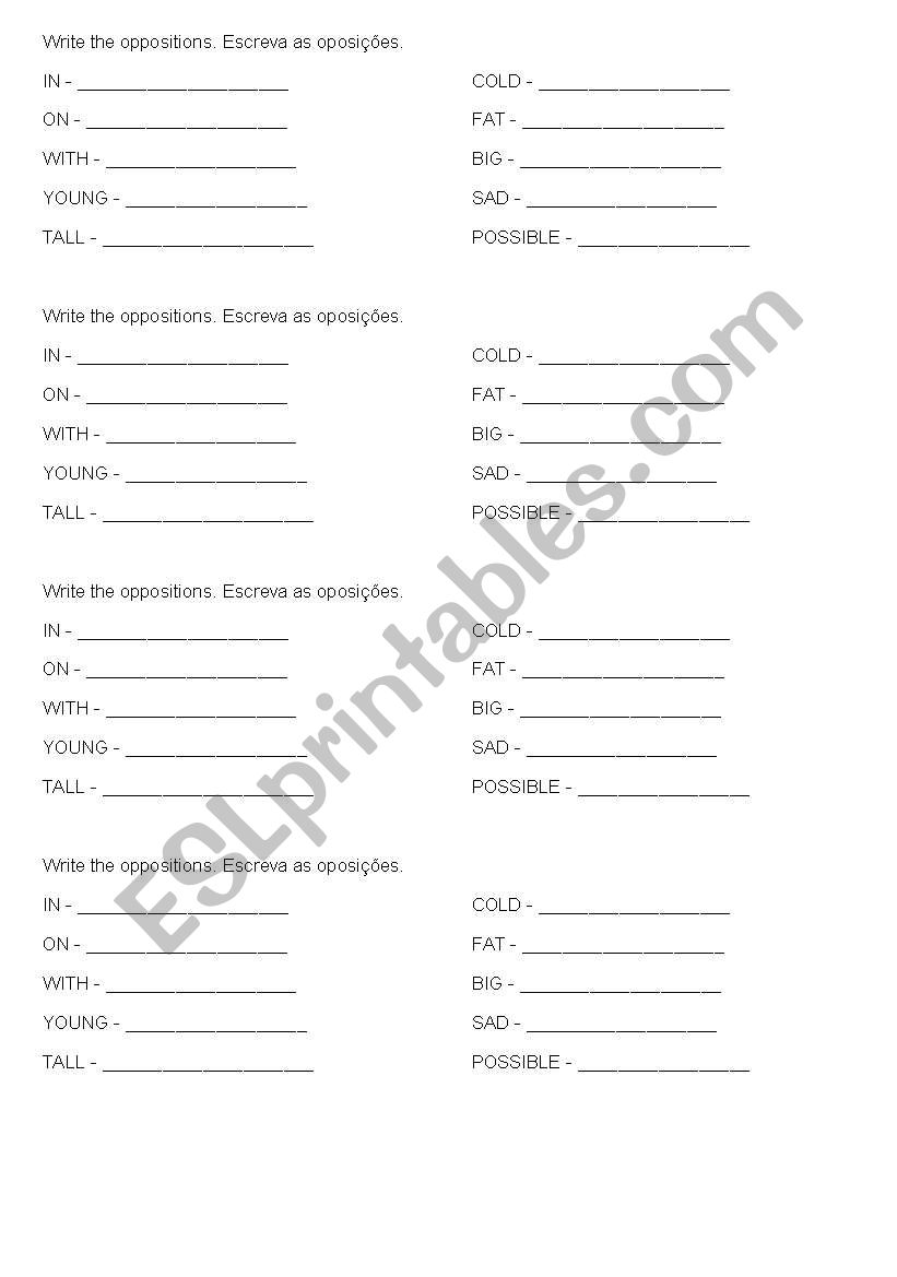 Opposites worksheet