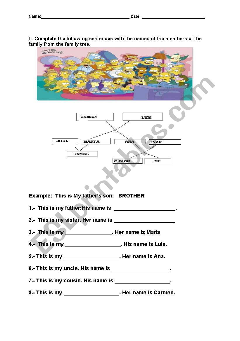 The family members worksheet