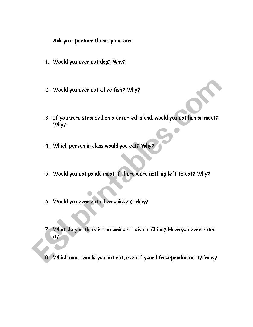 Strange Food Questions worksheet