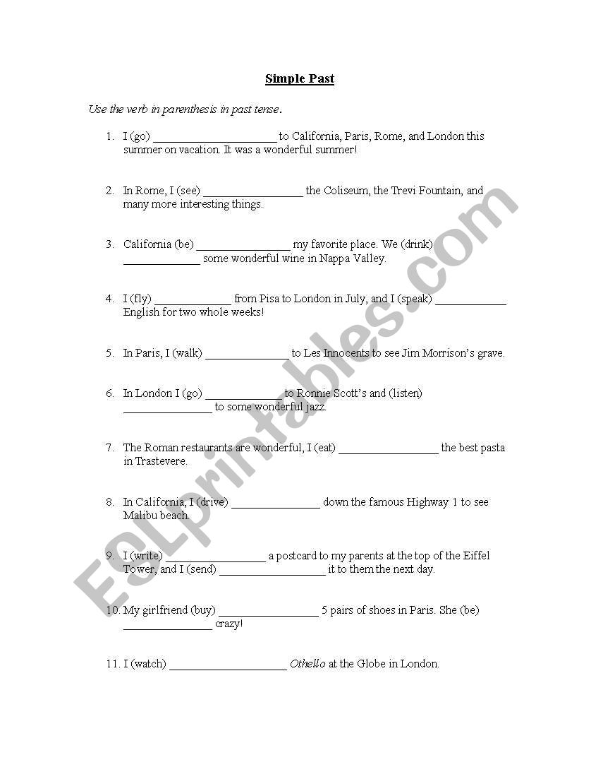 Simple Past Worksheet worksheet