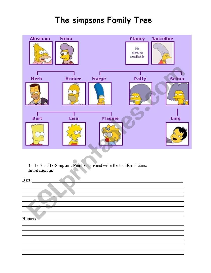 The simpsons Family Tree worksheet