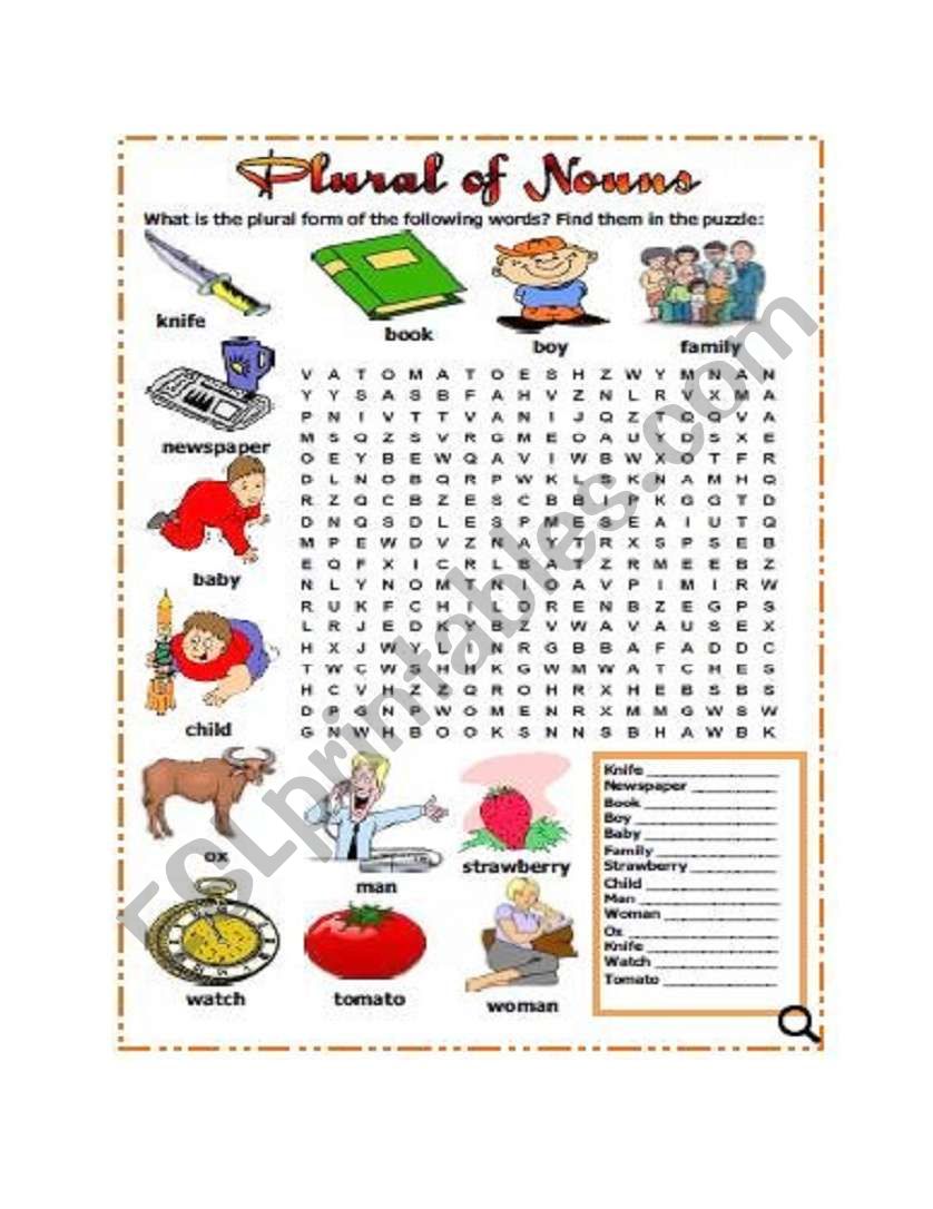 plural of nouns worksheet