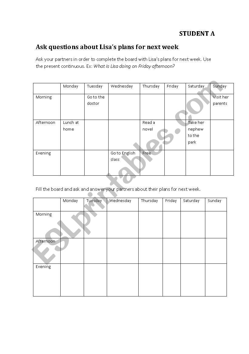 Speaking activity using present continuous for future plans