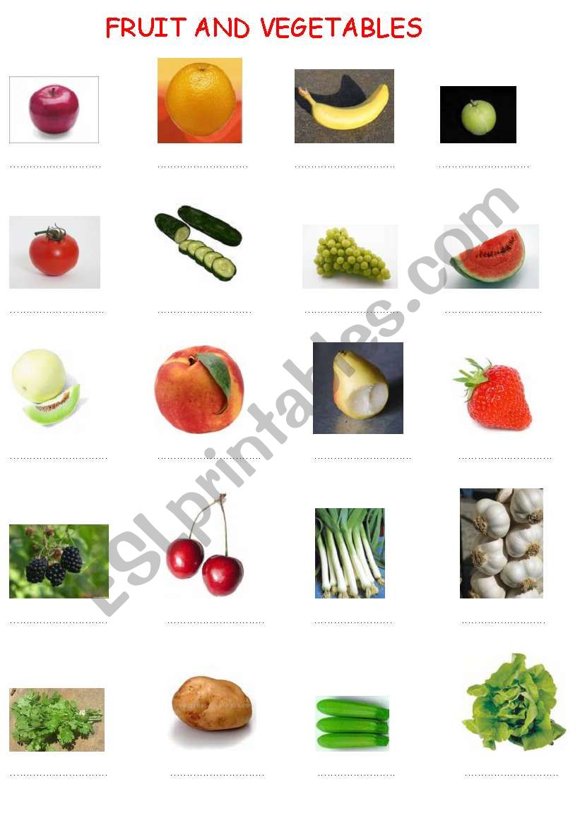 FRUIT AND VEGETABLES worksheet