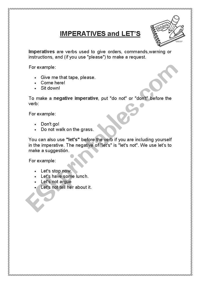 Imperatives and Lets worksheet