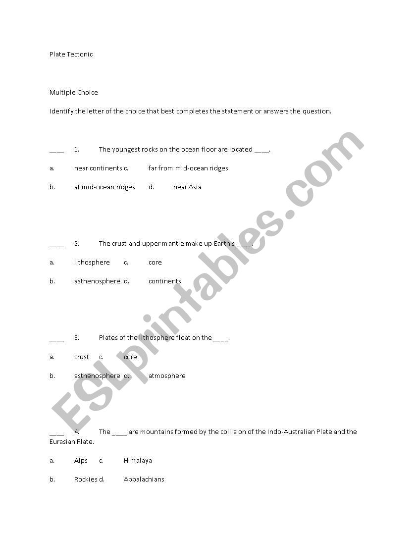 Tectonic Plates Worksheet Label