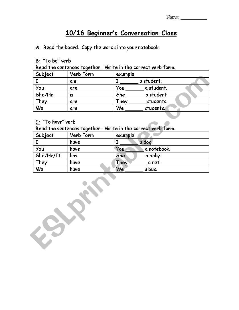 to be and to have worksheet