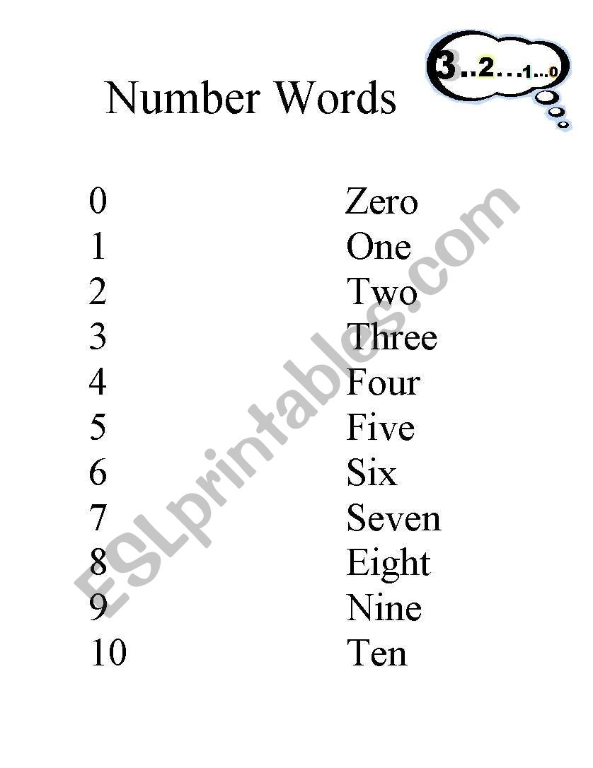 Number Words Matching worksheet