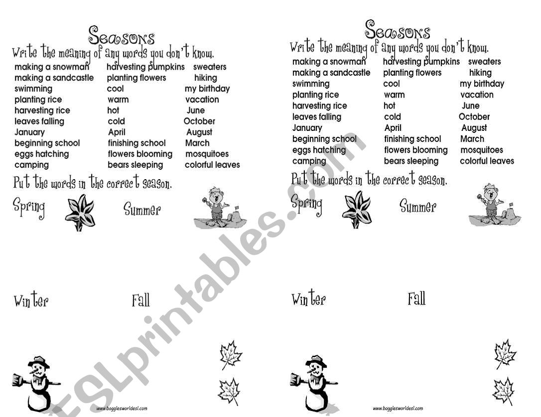 seasons worksheet