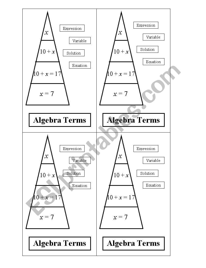 Algebra Terms worksheet