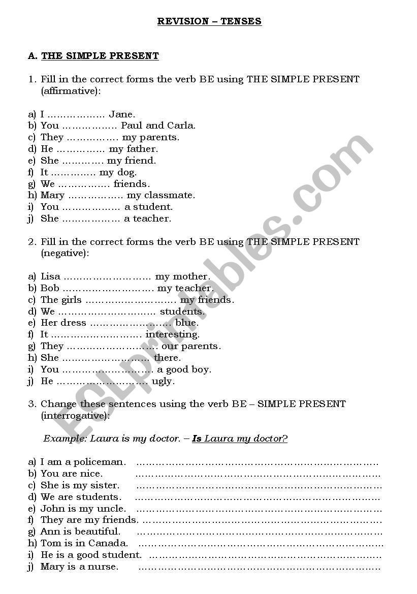 Revision - Simple Present, Present Continuous, Past Simple - ESL ...