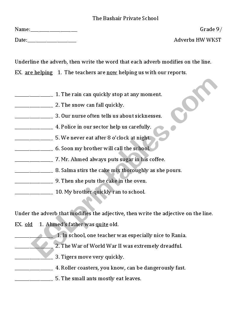 Adverbs worksheet worksheet