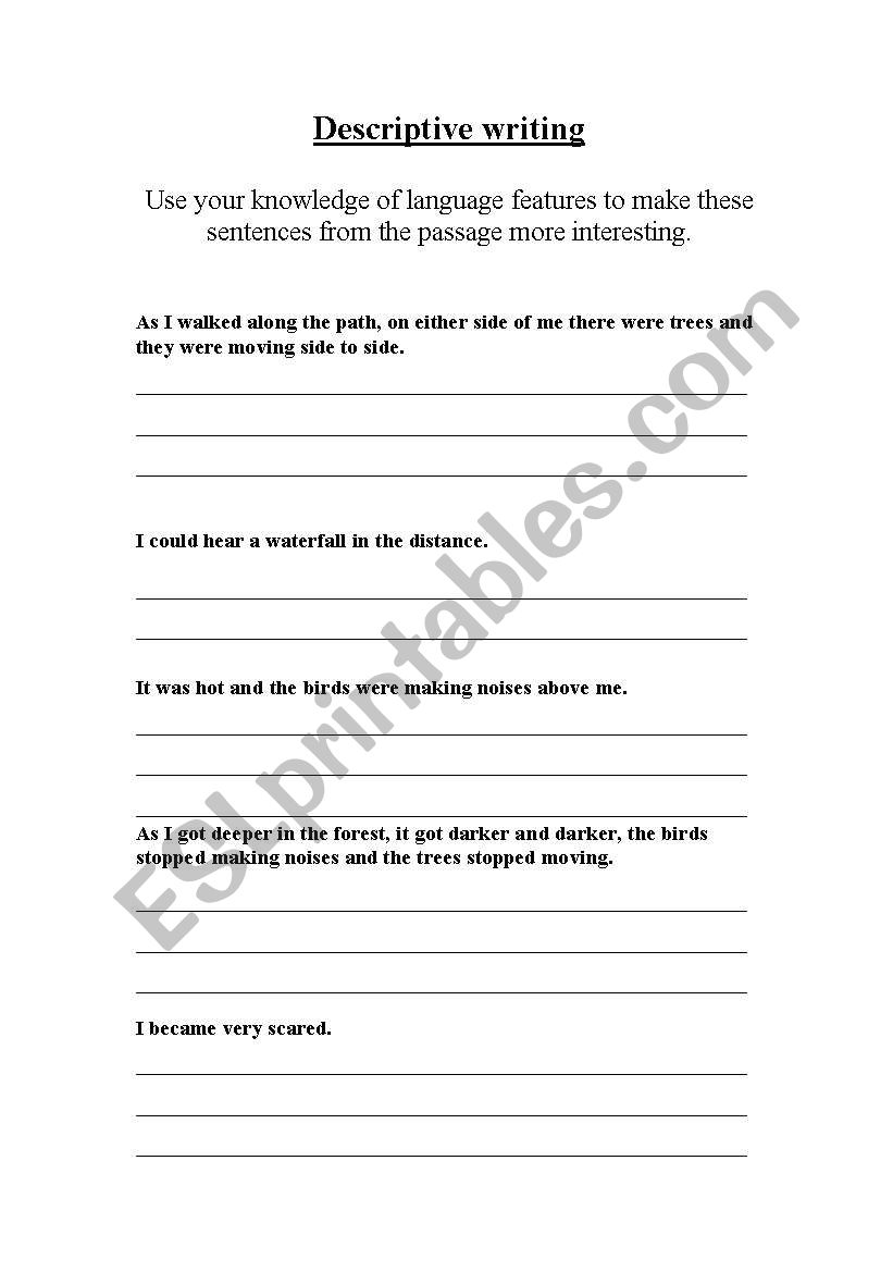 Descriptive writing worksheet