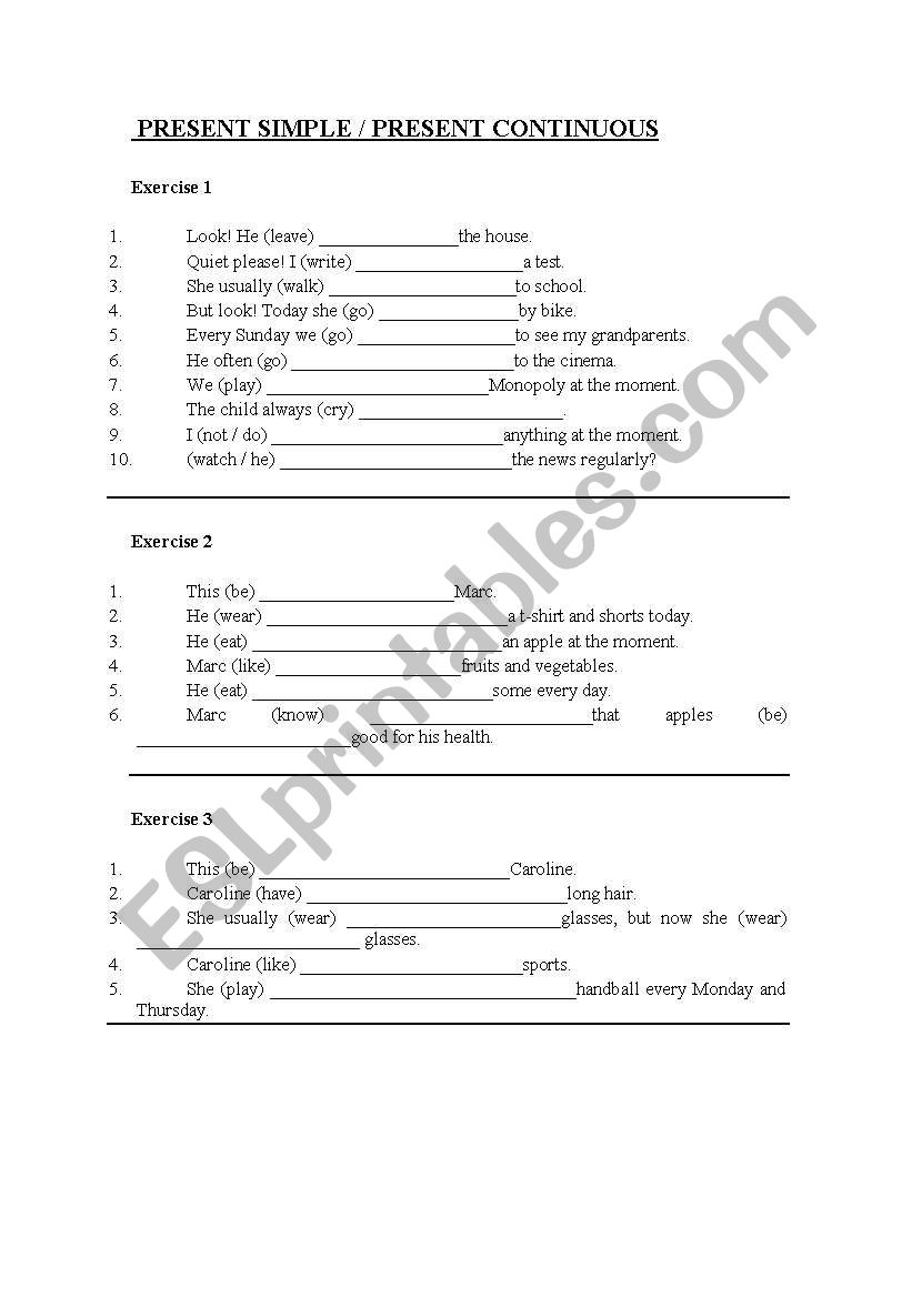 Present Simple and Continuous worksheet