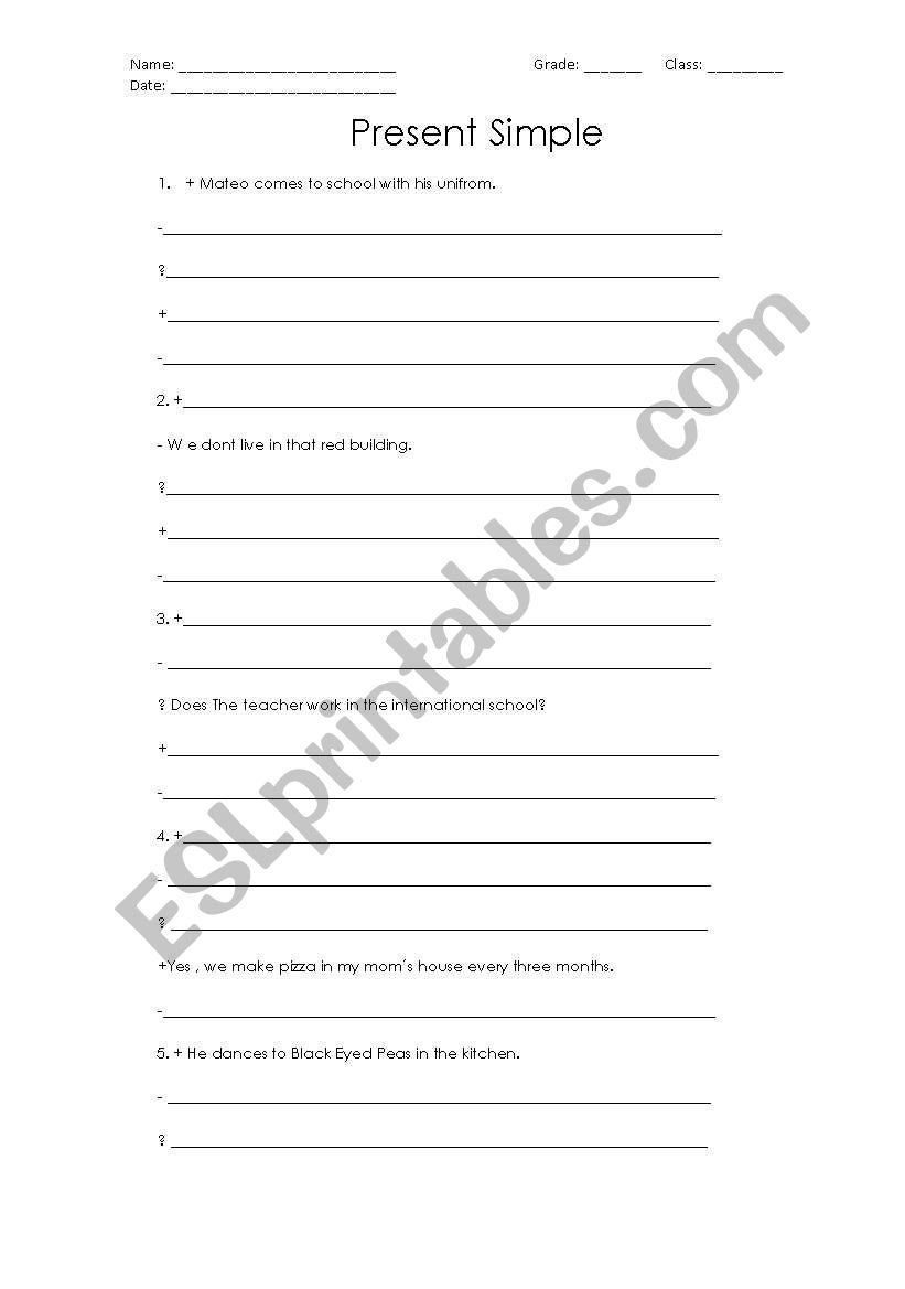 Present Simple sentences worksheet