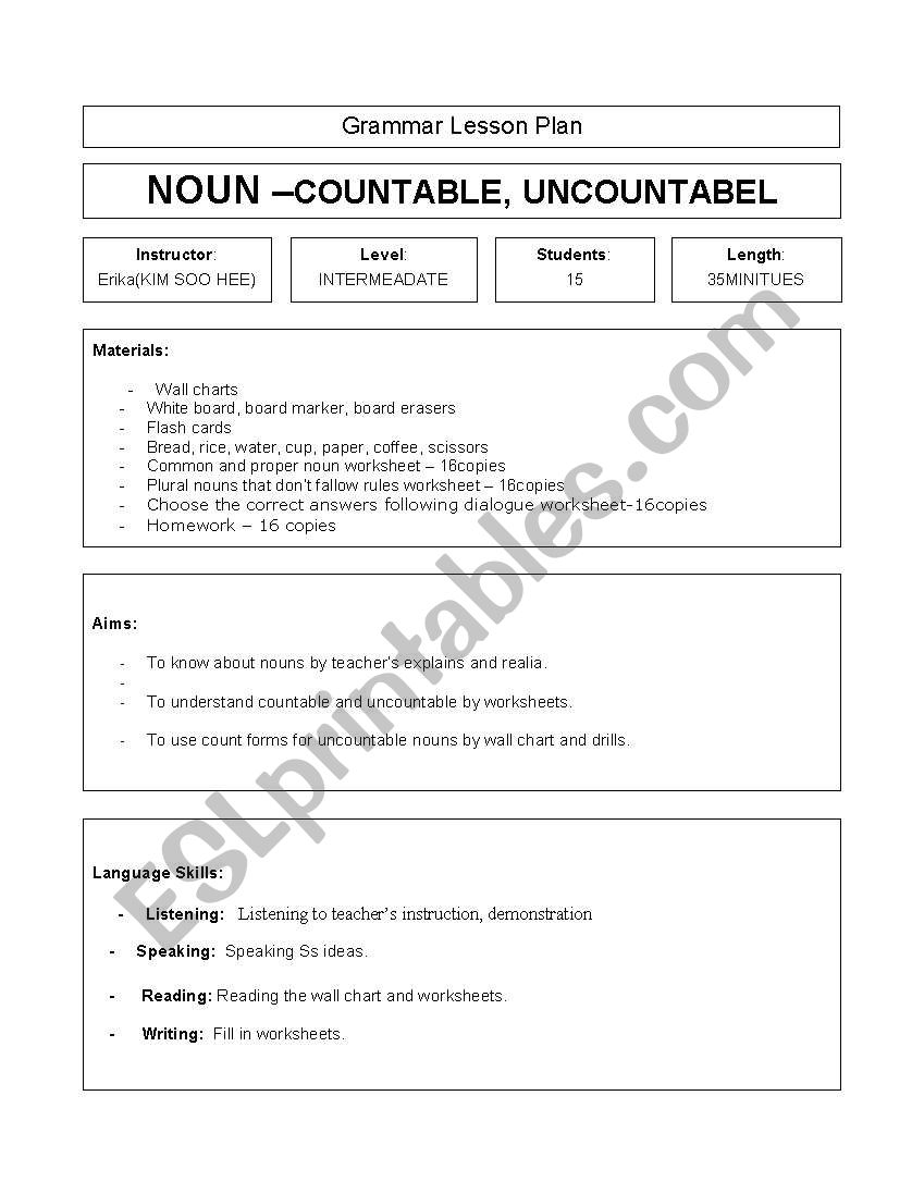 nouns lesson plan worksheet