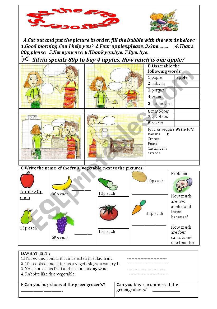 Food: At the greengrocer´s - ESL worksheet by honeybel