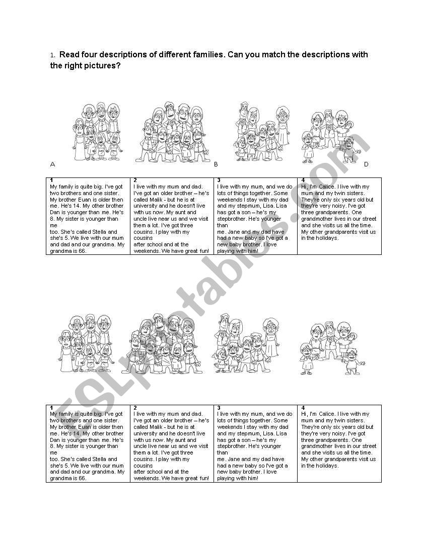 different families worksheet