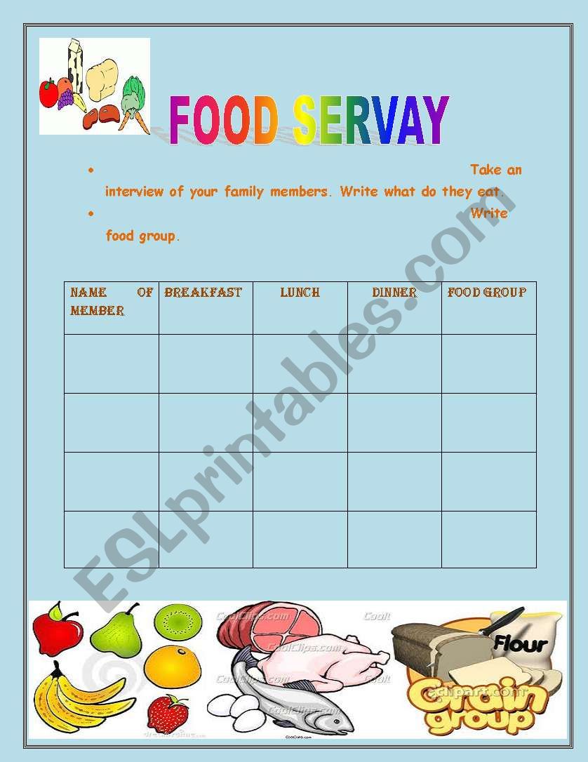 food servay worksheet