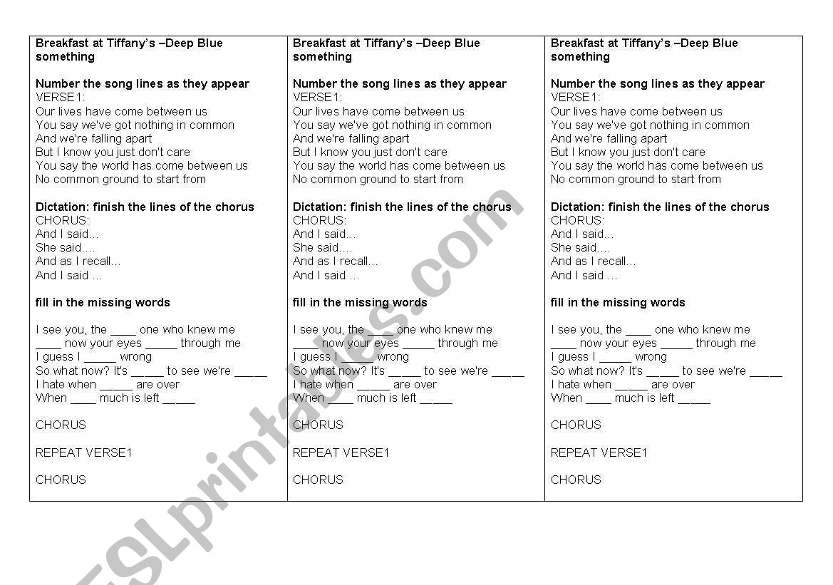 Breakfast at Tiffanys worksheet