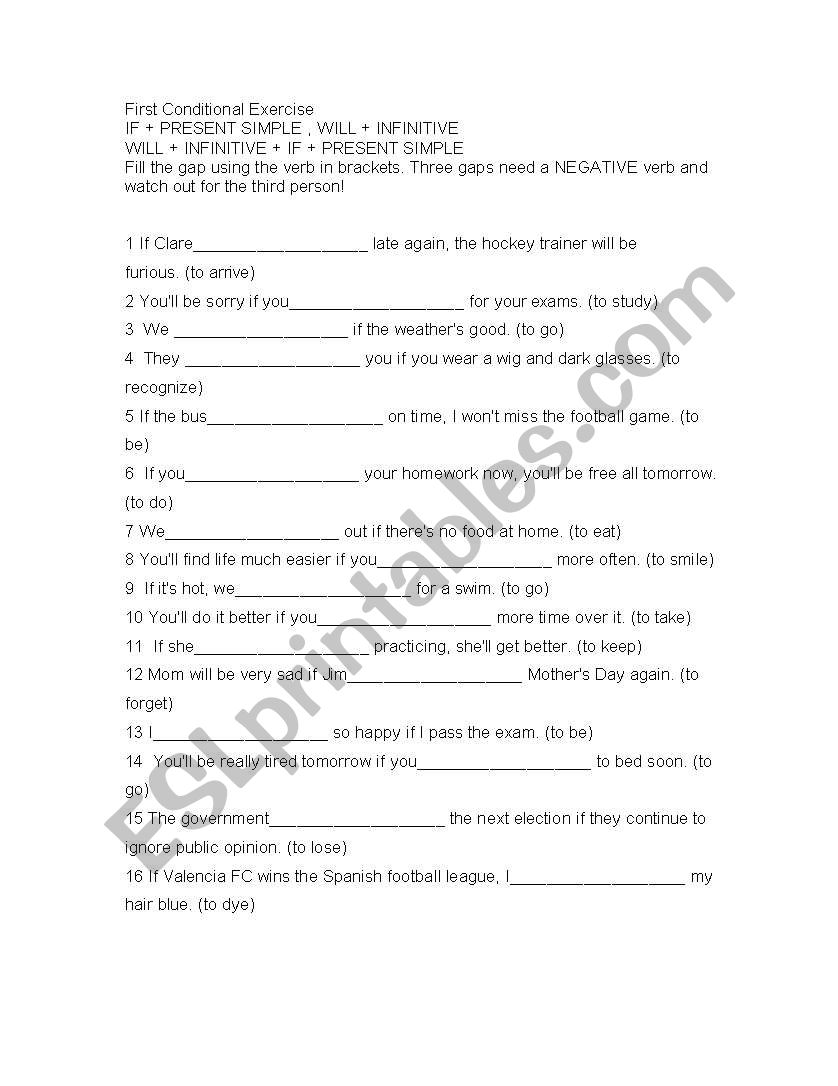 First conditional exercise worksheet