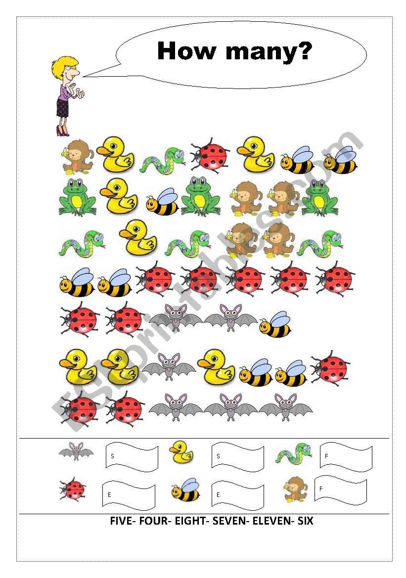 HOW MANY Count The Animals ESL Worksheet By Jupink