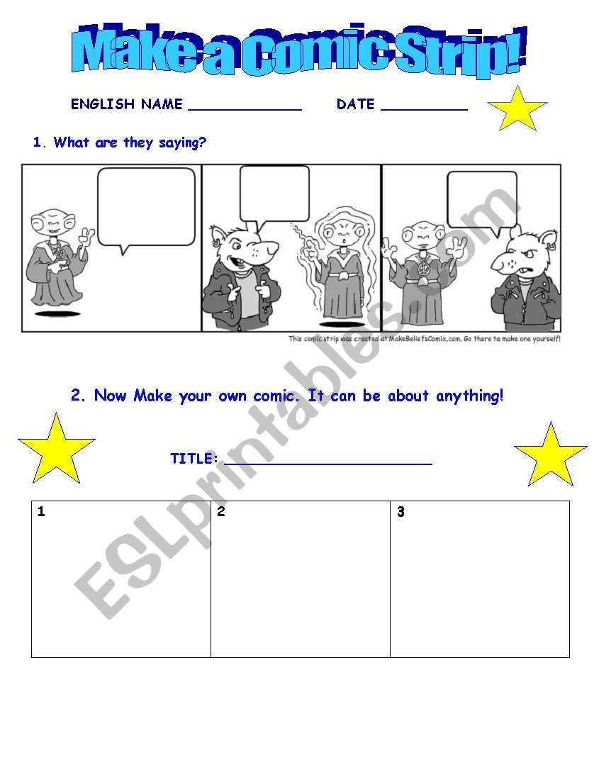 Making Your Own Comic Strip  worksheet