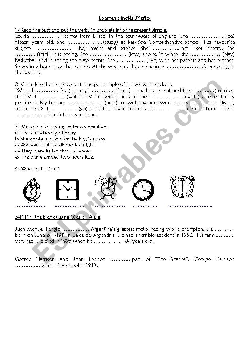 Examen-Past simple-present simple- the time