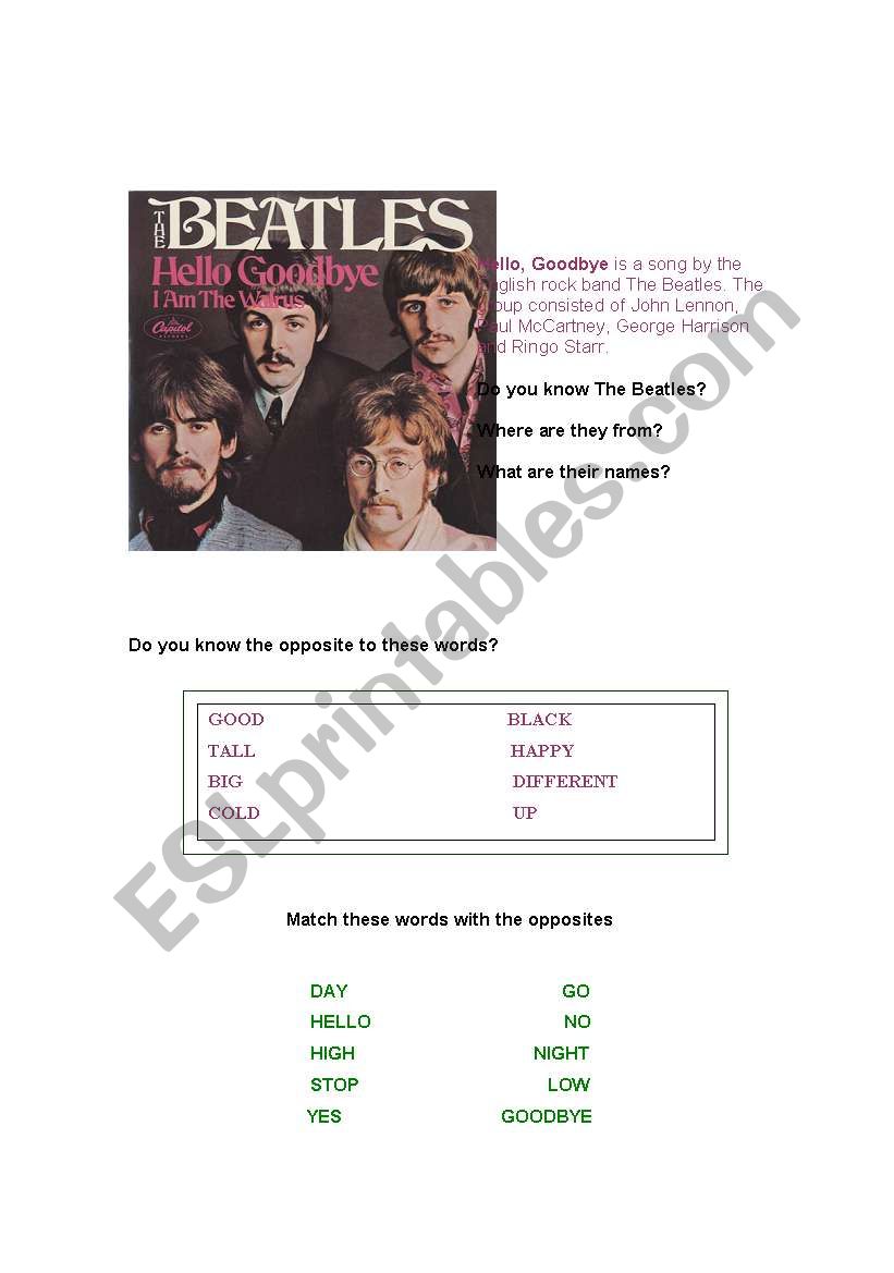 Hello Goodbye - The Beatles worksheet