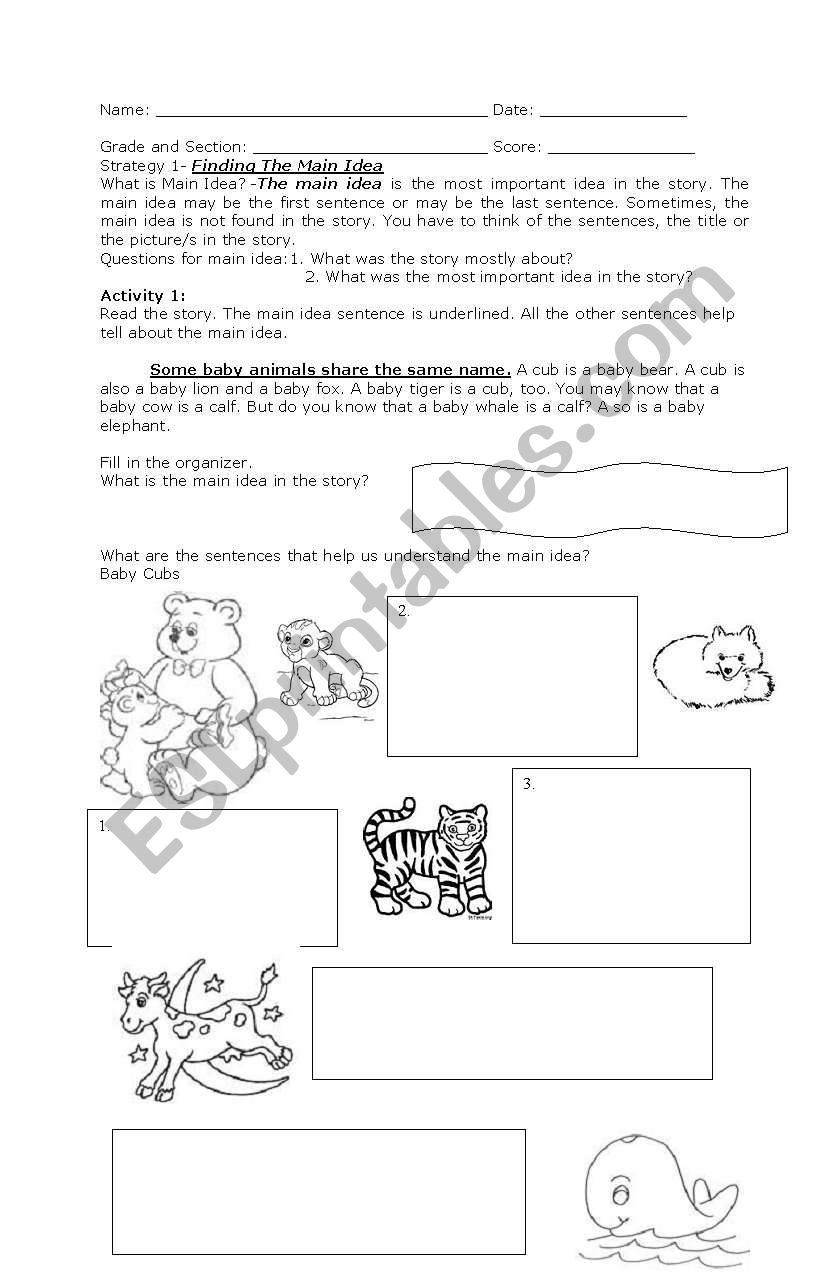 Main Ideas worksheet