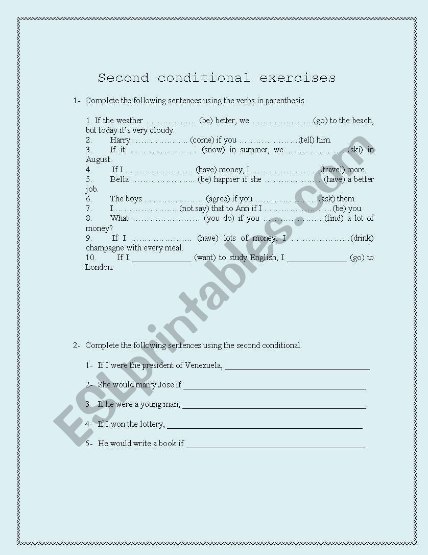 second conditional exercises worksheet