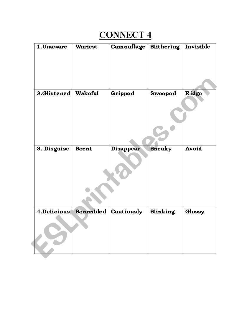 English worksheets CONNECT FOUR ACTIVITY