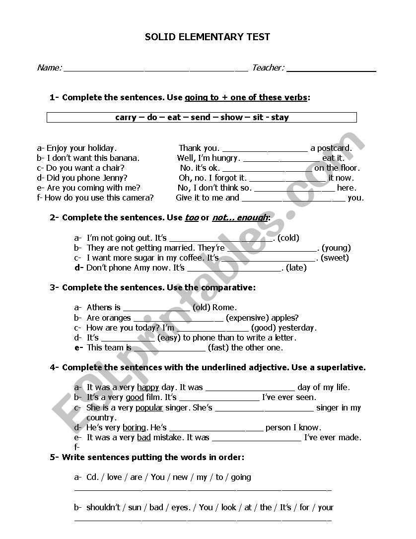 FULL ELEMENTARY TEST worksheet