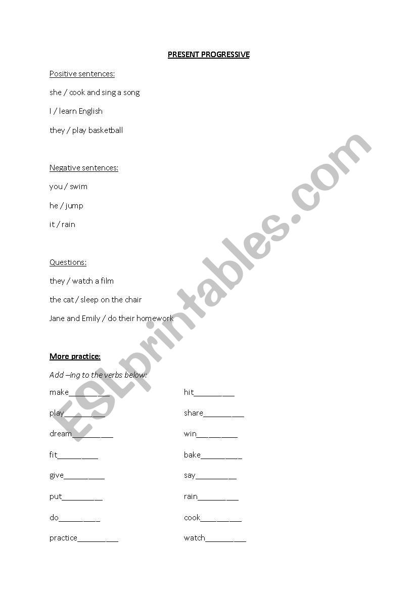 Present progressive worksheet