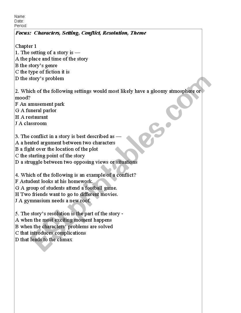 Lit Elements Test worksheet