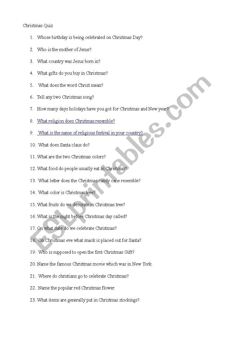 Christmas Quiz worksheet