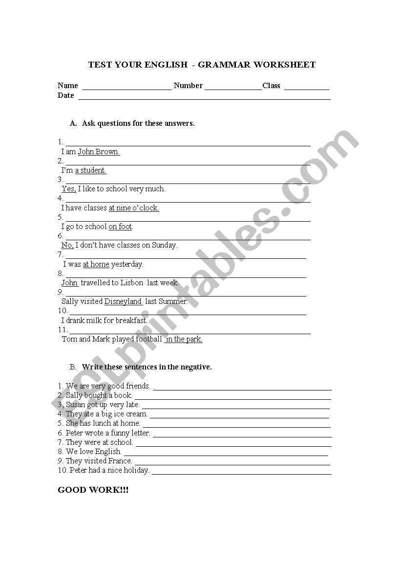 grammar worksheet worksheet