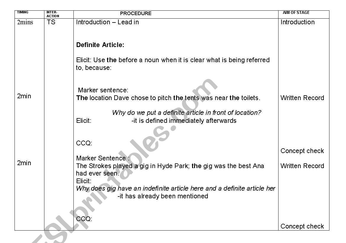 Articles worksheet