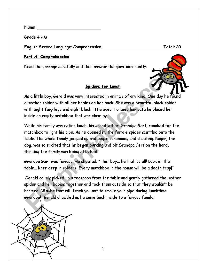 Spiders for Lunch - ESL worksheet by lainewoodhouse