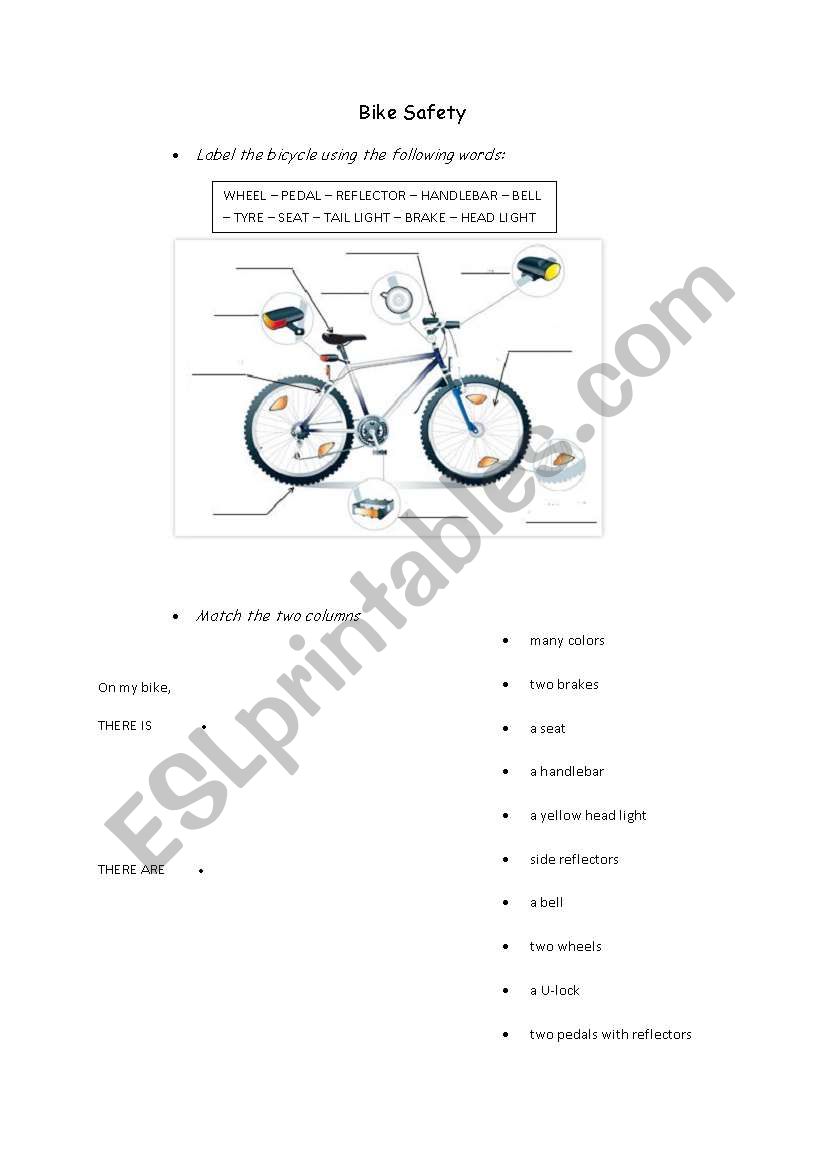 english worksheets bike safety