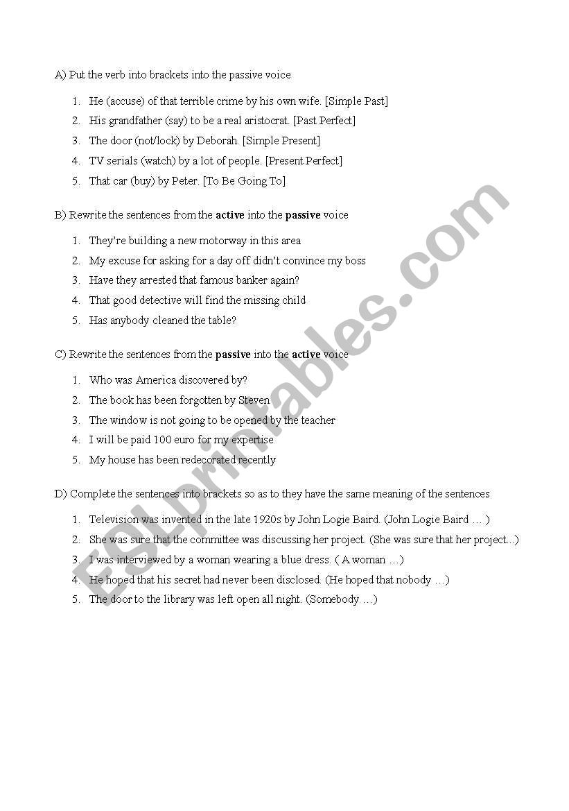 Passive voice worksheet