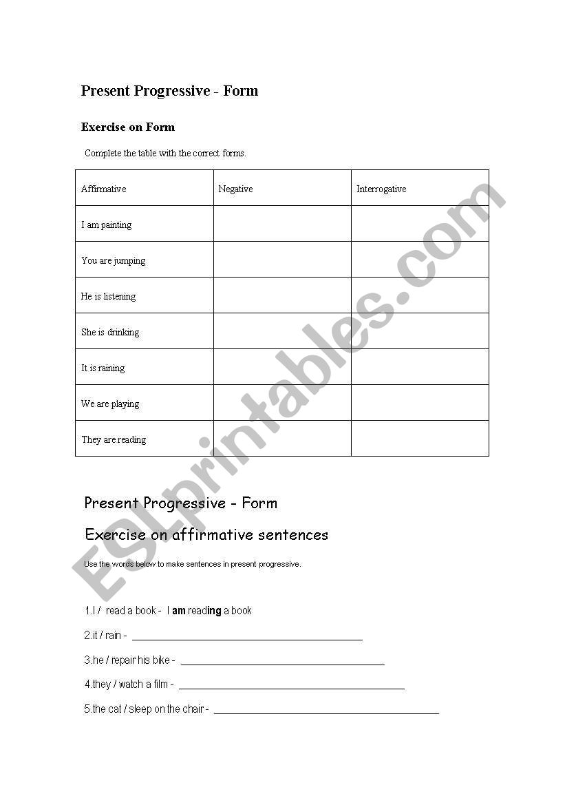 Present Continuous for kids worksheet