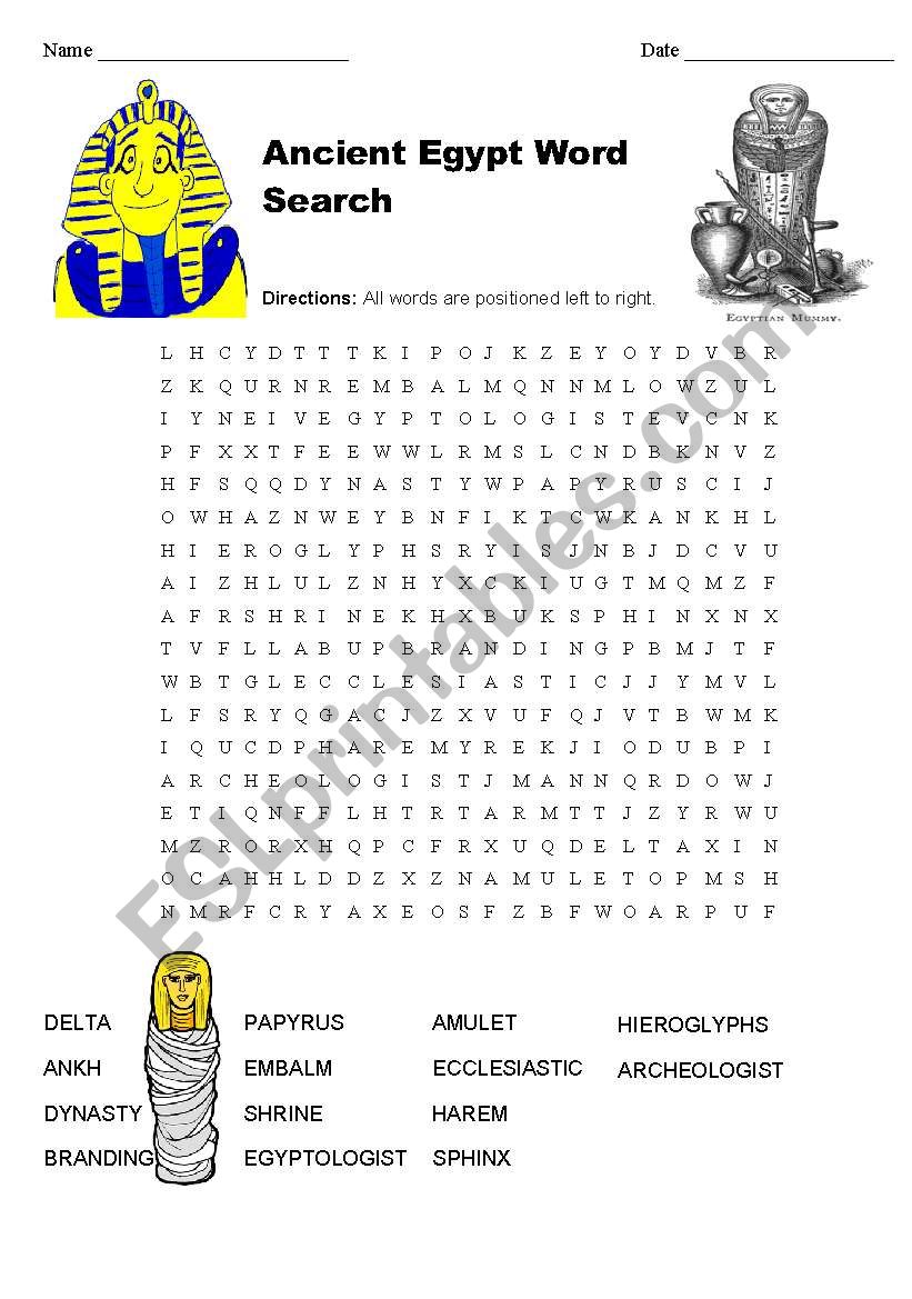 Ancient Egypt Word Search ESL Worksheet By Clong83